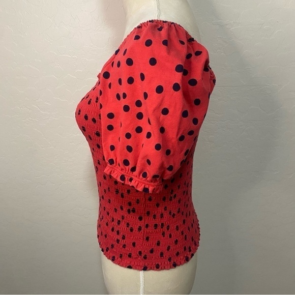 Anthropologie Dolan Red Polka Dot Smocked Puff Sleeve Square Neck Top Size M - Picture 4 of 9